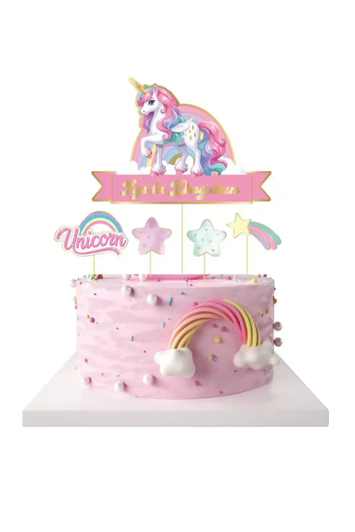 Le Mabelle Pembe Unicorn Temalı İyi Ki Doğdun 5'li Kürdan Pasta Süsü ile Kutlamalarınız Canlansın