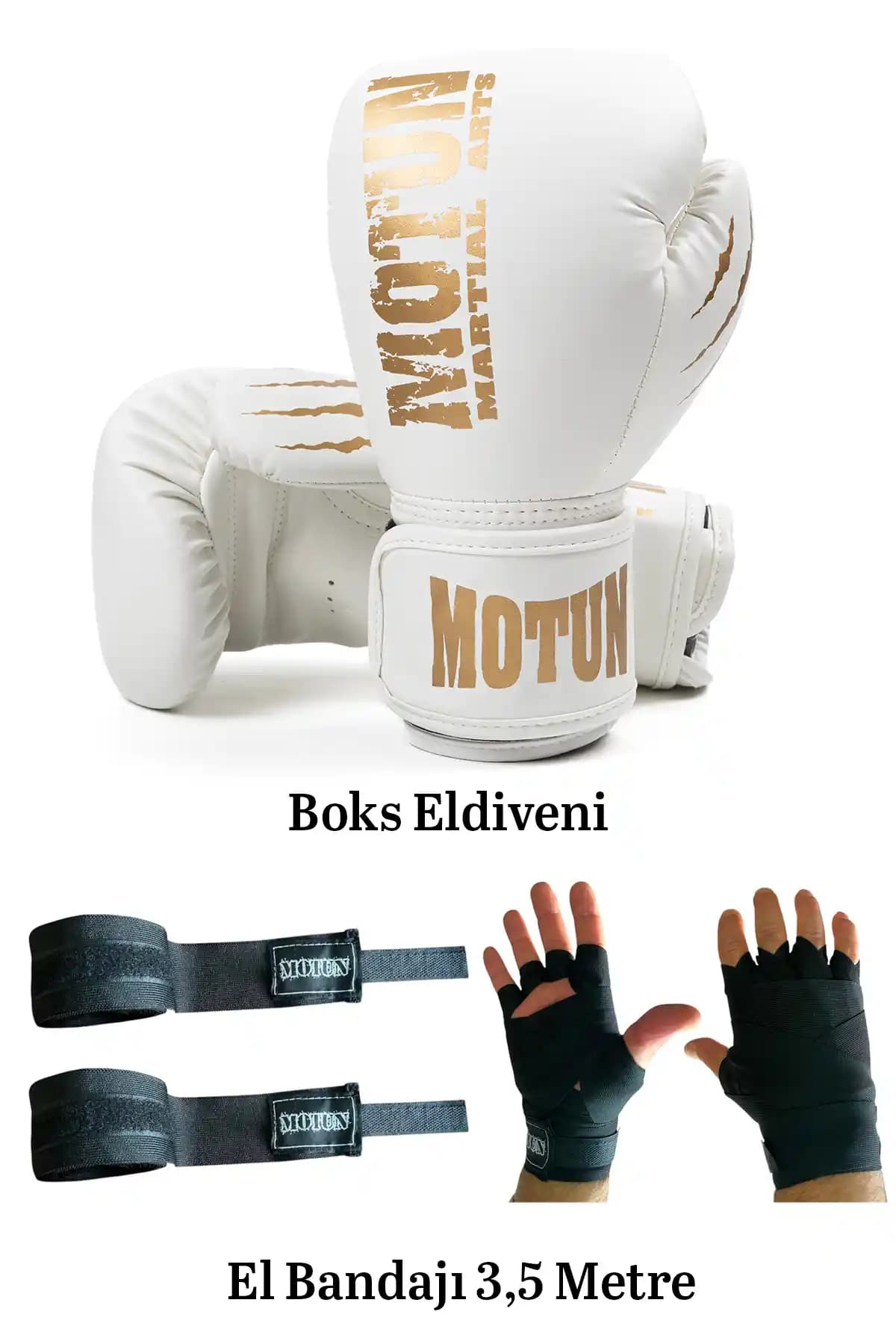 MOTUN Boks Eldiveni ve Bandaj 2'li Set: Boks, Kick Boks ve Muay Thai İçin Dayanıklı Ekipman