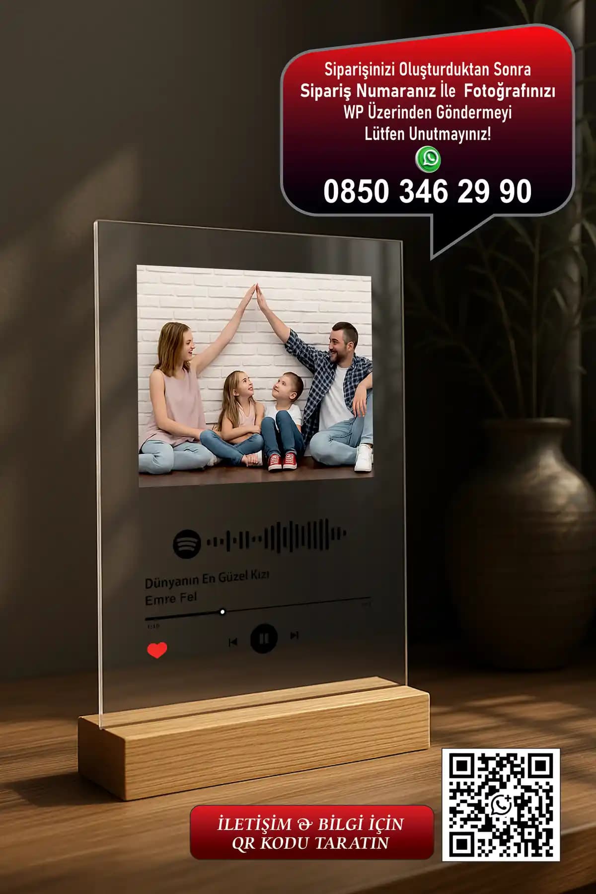 Photo Garage Spotify Pleksi Plak: Kişiye Özel Şeffaf Müzik Temalı Hediye Seçeneği