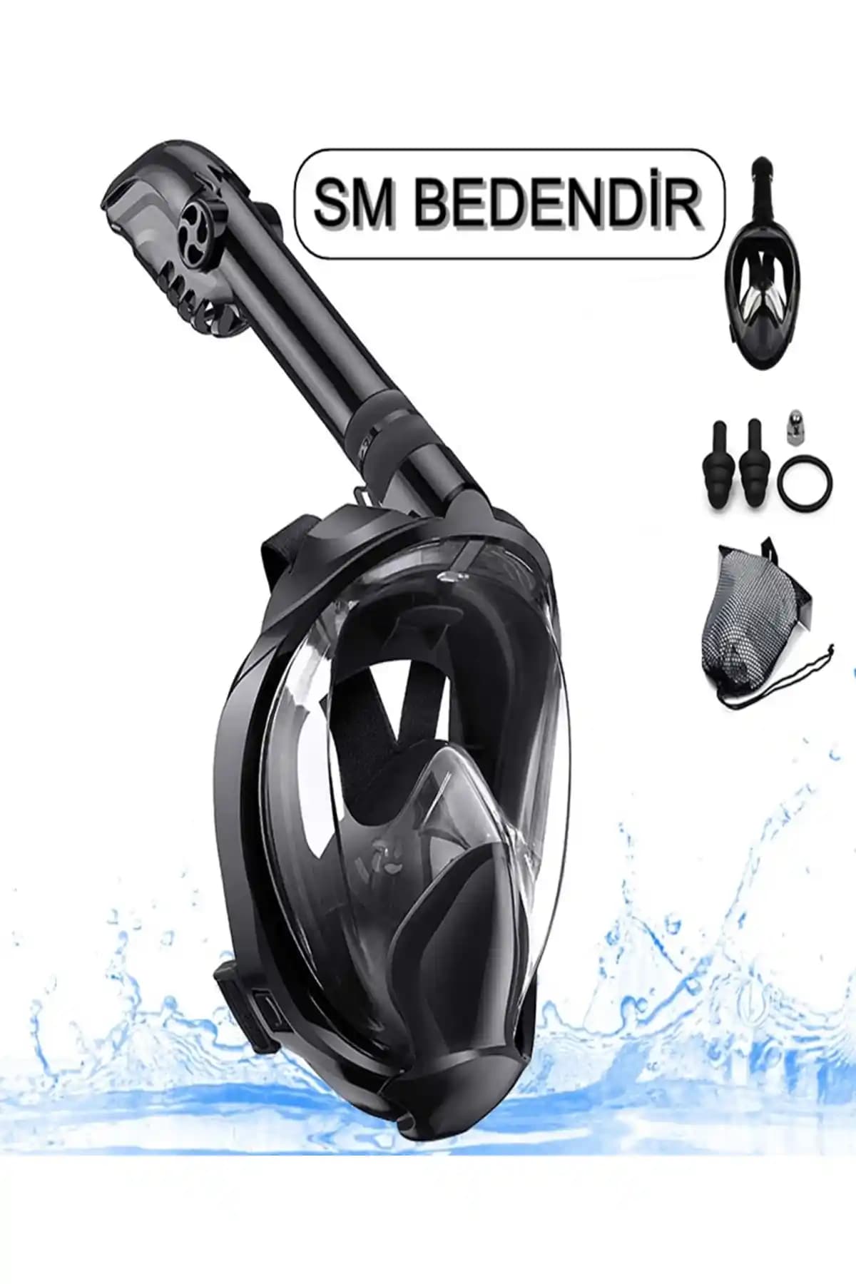 Reidan SM BEDEN Siyah Full Face Şnorkel Dalış Maskesi ile 360° Su Altı Görüşü