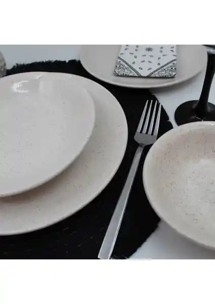 Arna 18 Parça 6 Kişilik Seramik Yemek Takımı Simli Estetik ve Dayanıklı Tasarım