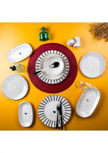 Aryıl<dı>z Ales 29 Parça 6 Kişilik Renkli Porselen Yemek Takımı Günlük ve Özel Kullanım İçin