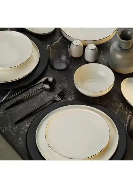 Aryıl<dı>z Lima Platin 30 Parça Beyaz Porselen Yemek Takımı Günlük ve Davetler İçin