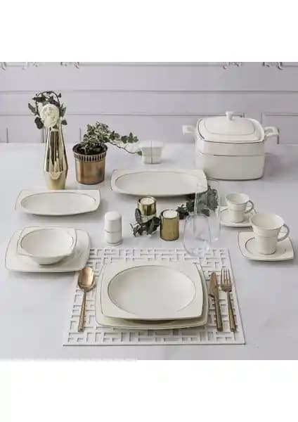 Güral Porselen 85 Parça Caroline Kare Bone Yemek Takımı Modern ve Dayanıklı Tasarım