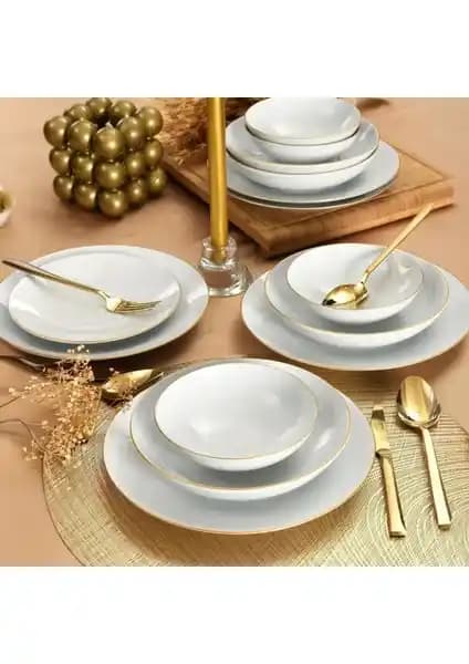Güral Porselen Atina 24 Parça 6 Kişilik Gold Yemek Takımı, Şık ve Dayanıklı Mutfak Seti