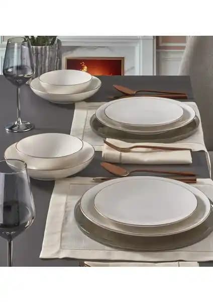Güral Porselen Atina 24 Parça Bone Yemek Takımı Modern ve Dayanıklı Tasarım