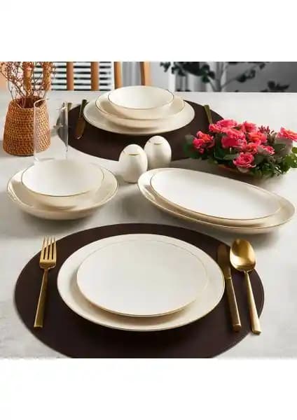 Güral Porselen Atina 60 Parça Yemek Takımı Gold Fileli Şık ve Dayanıklı Tasarım