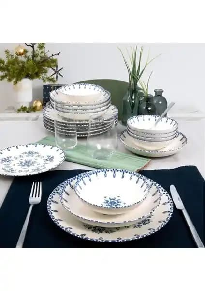 Güral Porselen Atina Yemek Seti 24 Parça 6 Kişilik Bone Porselen Modern Tasarım