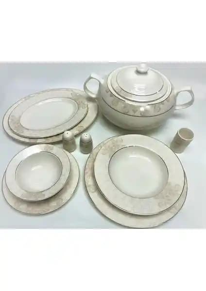 Güral Porselen Caroline Serisi Kare Bone Yemek Takımı 12 Kişilik Şık ve Dayanıklı