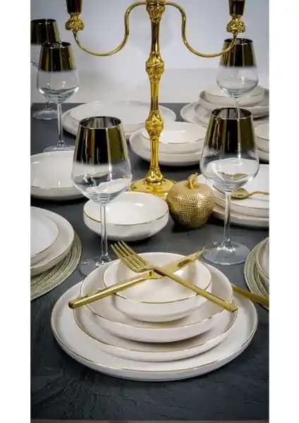 Heda Porselen Rüya Altın Yalnız Kırık Beyaz 24 Parça 6 Kişilik Porselen Yemek Takımı