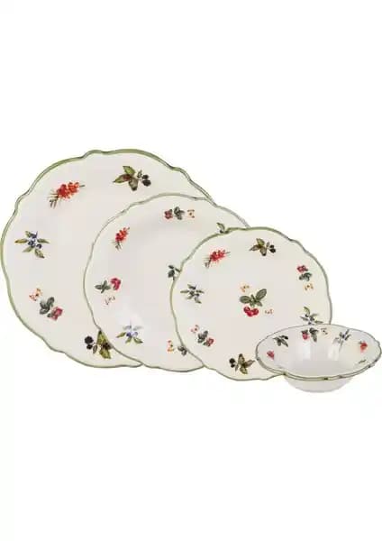 Jumbo Majestic 24 Parça 6 Kişilik Porselen Yemek Takımı Yeşil Desenli Modern Tasarım