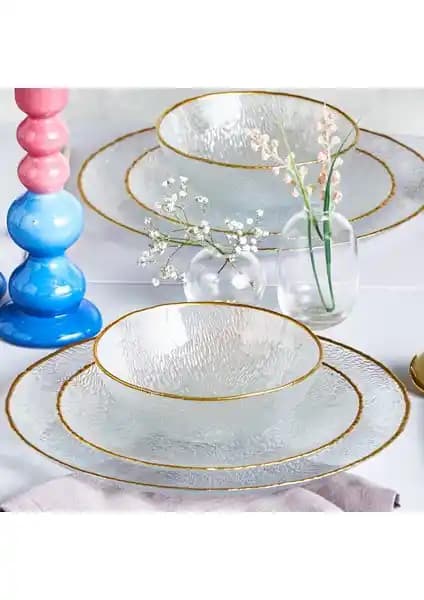 Karaca Cindy Cam 12 Parça Dört Kişilik Modern ve Şık Yemek Takımı