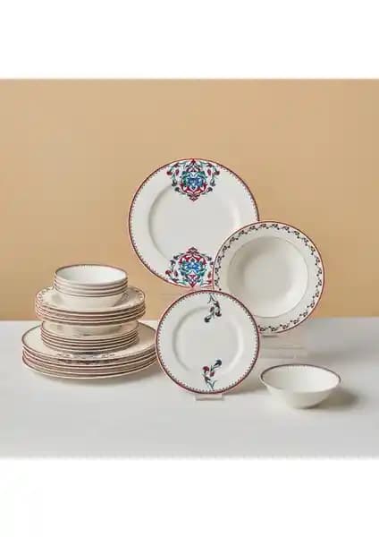 Karaca Elegance Bone Nakkaş 24 Parça 6 Kişilik Porselen Yemek Takımı, Modern ve Şık Tasarım