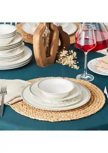 Karaca Roseanne Platinium 24 Parça Porselen Yemek Takımı 6 Kişilik Modern ve Şık Tasarım