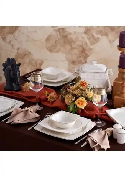 Karaca Square Bone 60 Parça Porselen Yemek Takımı 12 Kişilik Modern ve Şık Tasarım