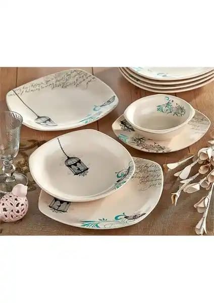 Keramika Köşem 24 Parça 6 Kişilik Seramik Yemek Takımı Krem Renkli Modern Tasarım
