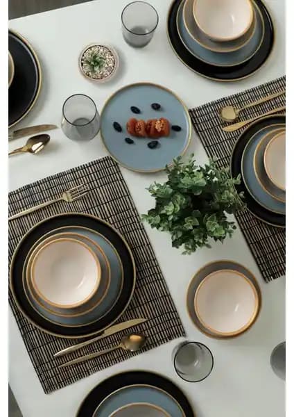 Keramika Safir Gri Yemek Takımı: Şık ve Dayanıklı 24 Parçalık Modern Set