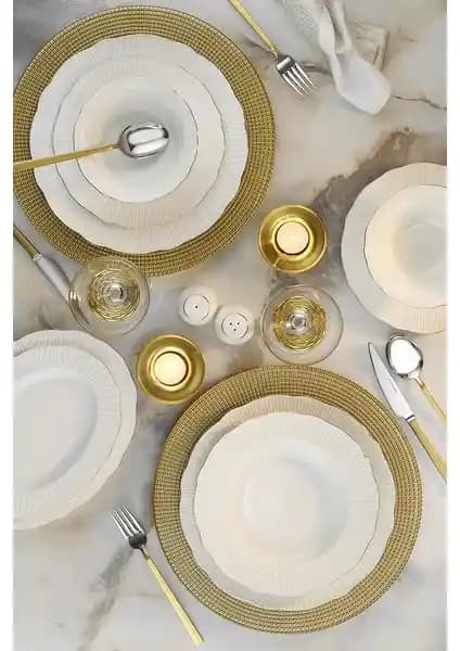 Kütahya Porselen Bone İlay 58 Parça 12 Kişilik Şık ve Dayanıklı Yemek Takımı