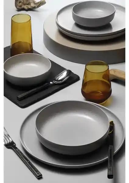 Kütahya Porselen Moderna 18 Parça 6 Kişilik Gri Yemek Takımı Modern ve Dayanıklı Tasarım