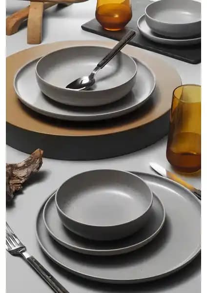 Kütahya Porselen Moderna 8 Parça Gri 2 Kişilik Yemek Takımı Şık ve Dayanıklı Modern Tasarım