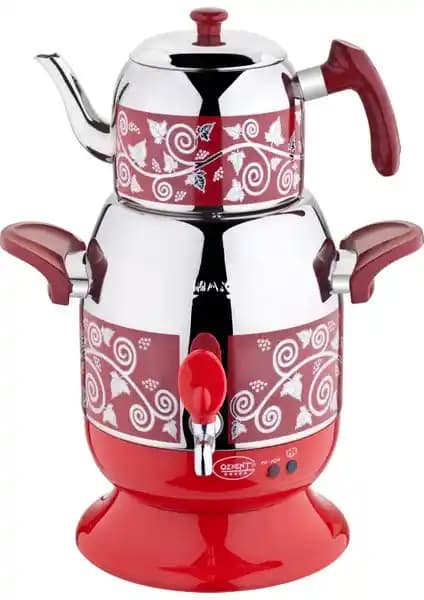 Özkent Menekşe Desenli Kırmızı Semaver: Estetik ve Fonksiyonellik Sunan Dayanıklı Model