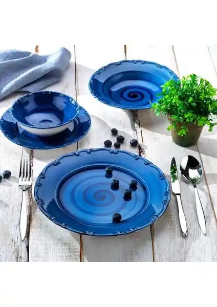 Schafer Liana 24 Parça Seramik Mavi Yemek Takımı Şık ve Dayanıklı Tasarım