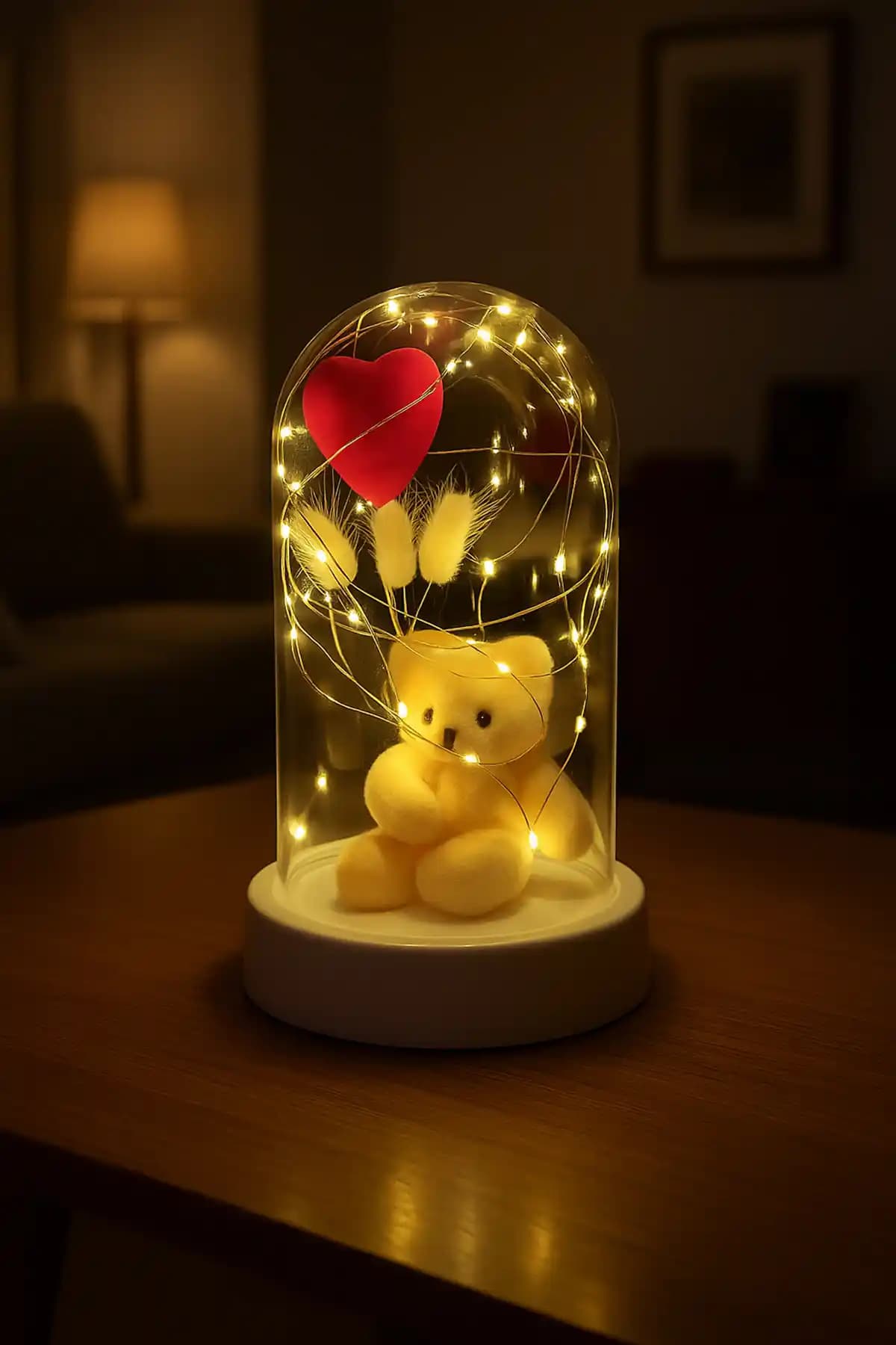 ALSHOP Sevgililer Günü İçin Led Işıklı Kalp Ayıcık Fanusu Şık ve Kalıcı Hediye Seçeneği