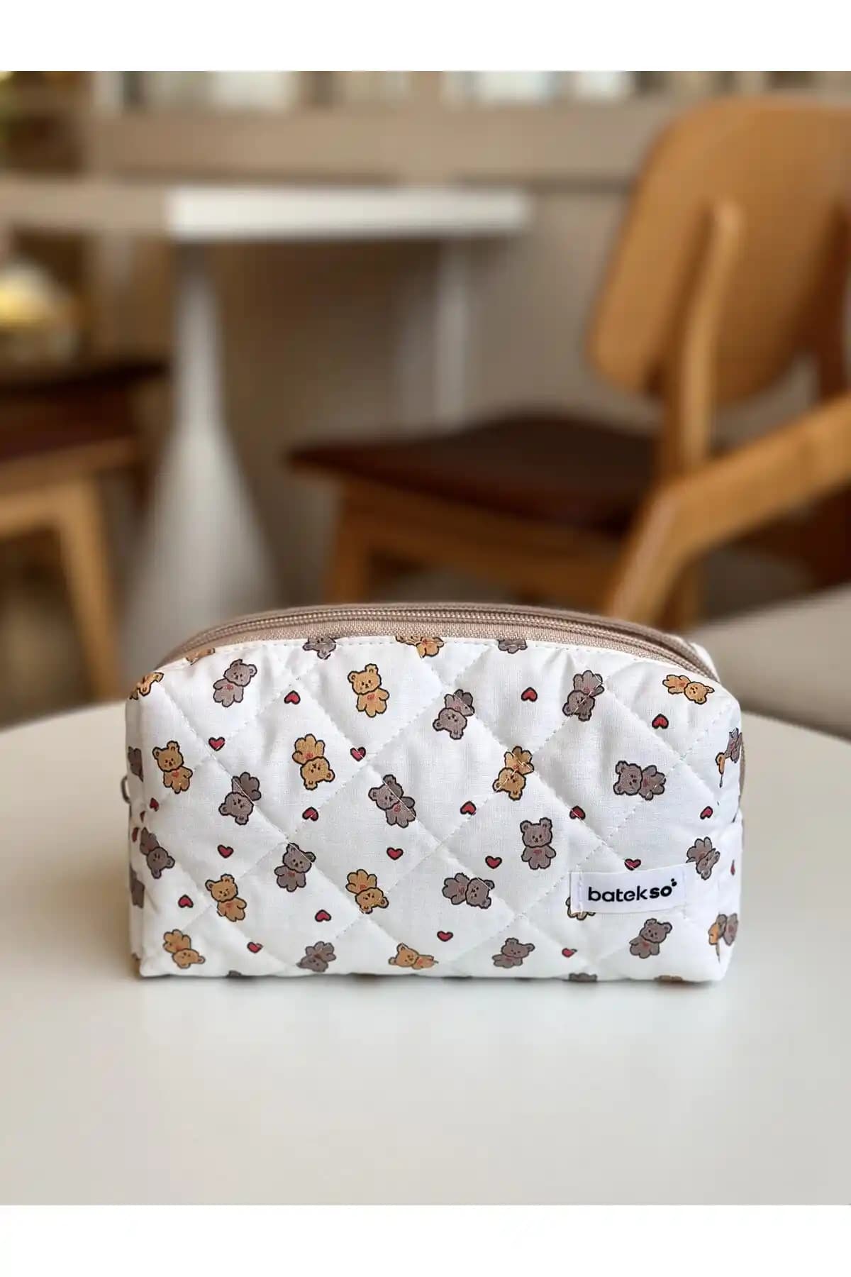Batekso Ayıcık Kalp Desenli Kalem Çantası Çocuklar ve Gençler İçin Çok Amaçlı Kullanım
