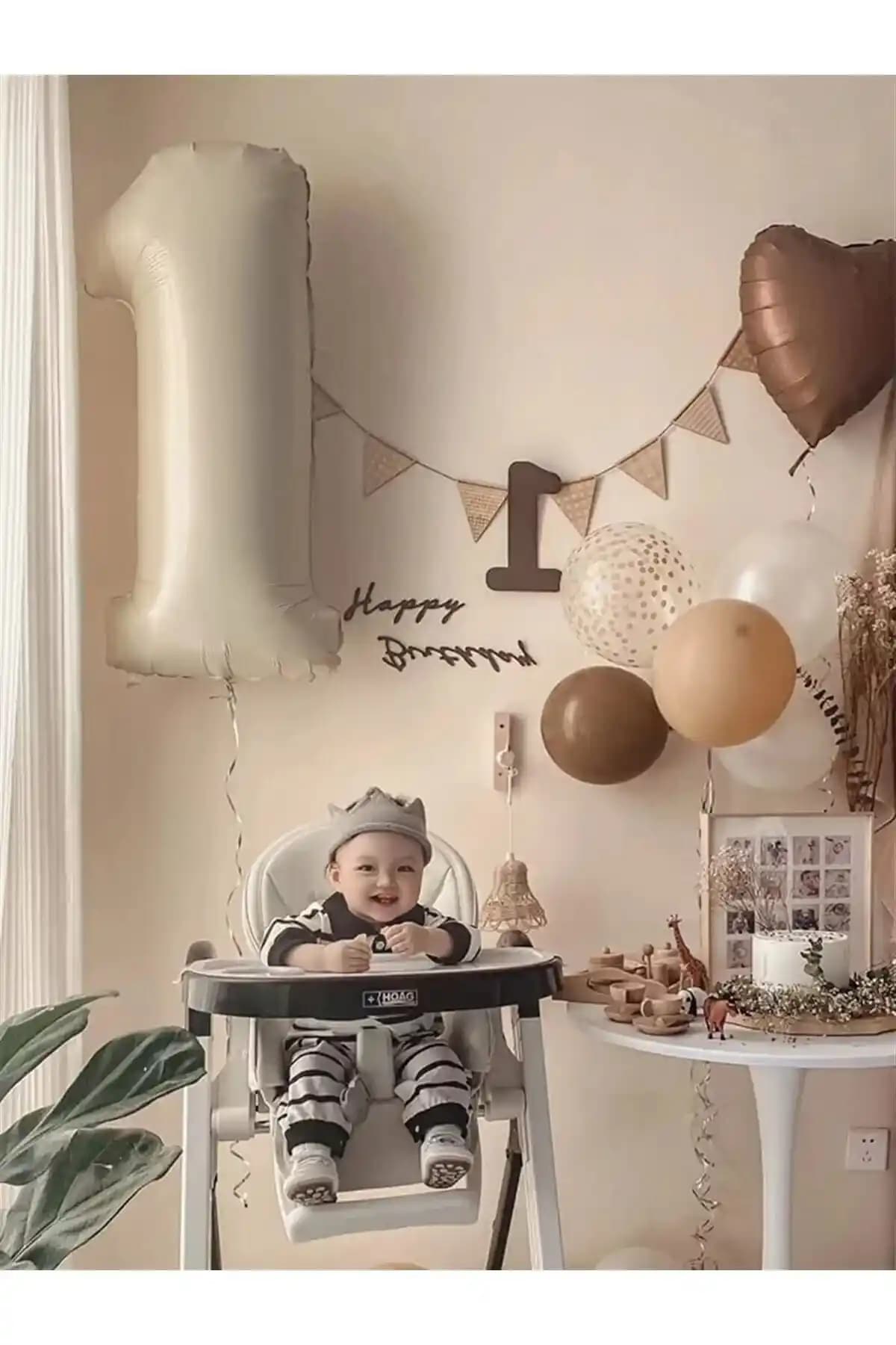 Bkmc 10 Adet Balonlu Kahverengi Kalp ve Rakam Folyo Balonları Dekorasyon Seti