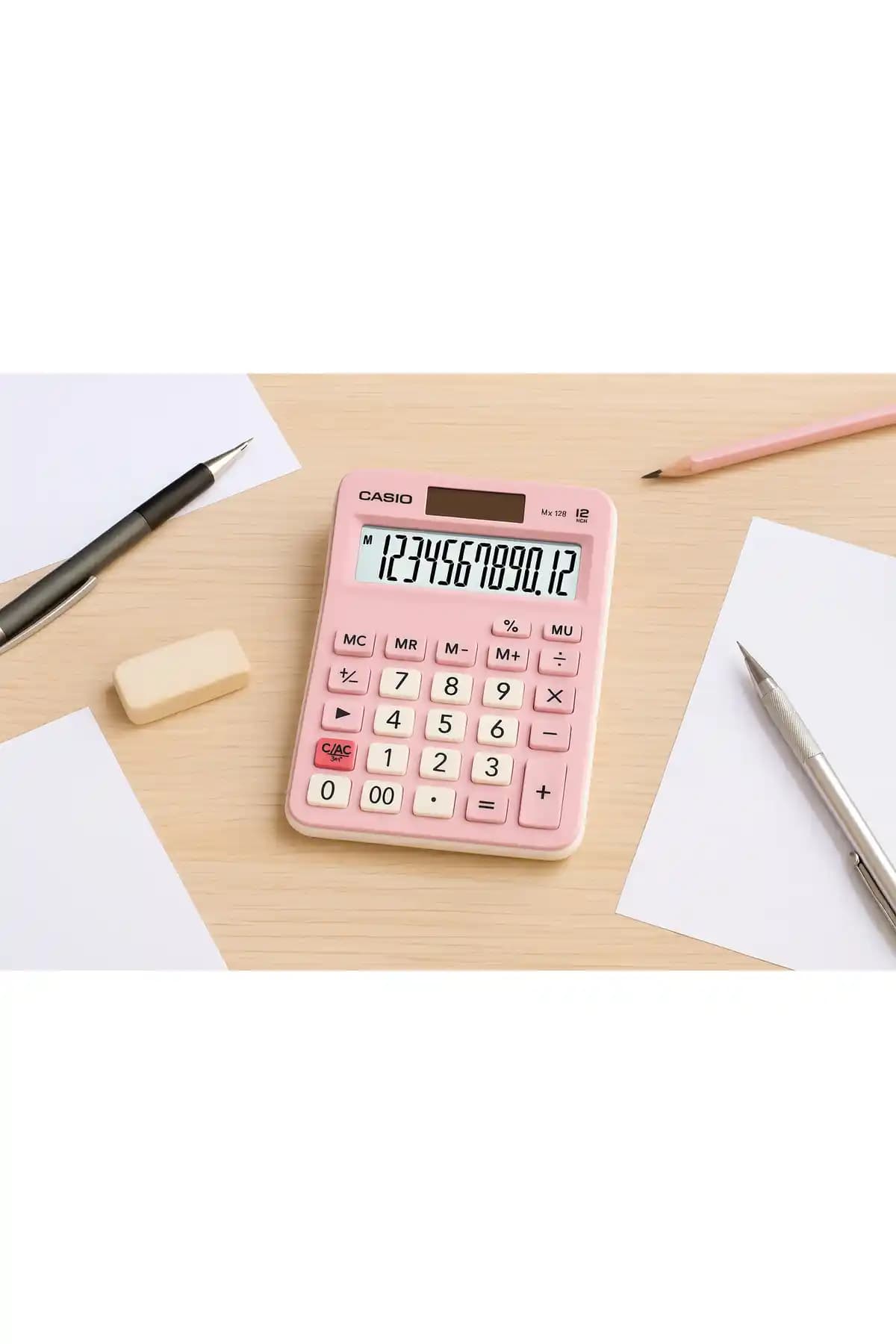 Casio MX-12B-Pk Masaüstü 12 Haneli Pembe Hesap Makinesi Ofis ve Kişisel Kullanım İçin