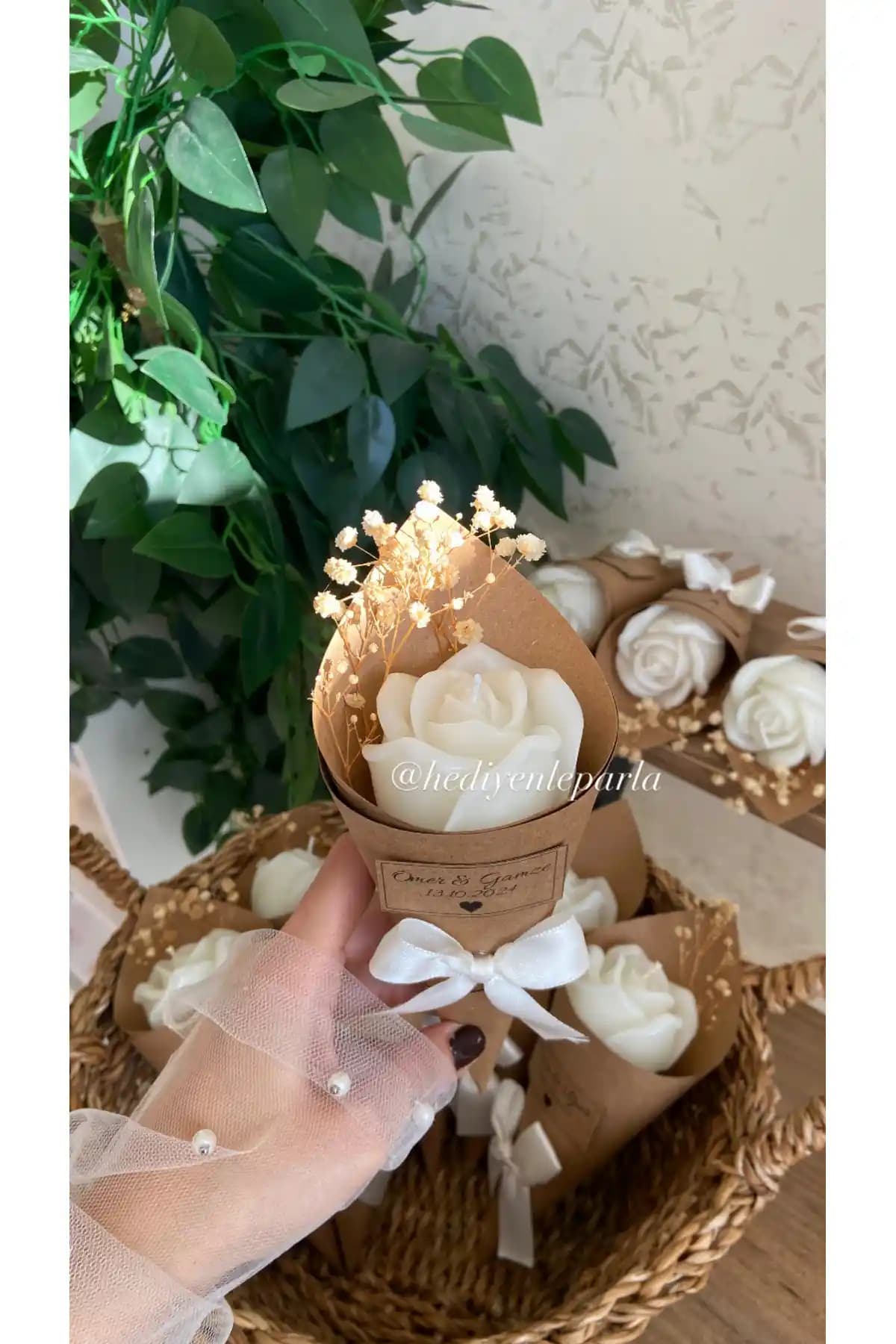 Ceysethome 15 Adet Kokulu Kişiye Özel Lüks Gül Mum Buketleri Beyaz