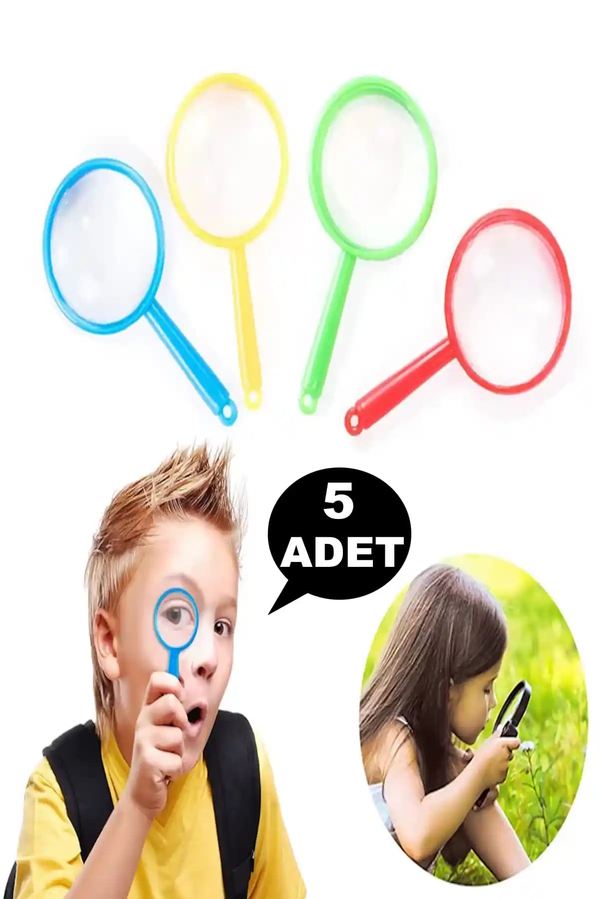 Çocuklar İçin Eğlenceli ve Eğitici 5'li Plastik Büyüteç Seti Güvenli ve Renkli Tasarım