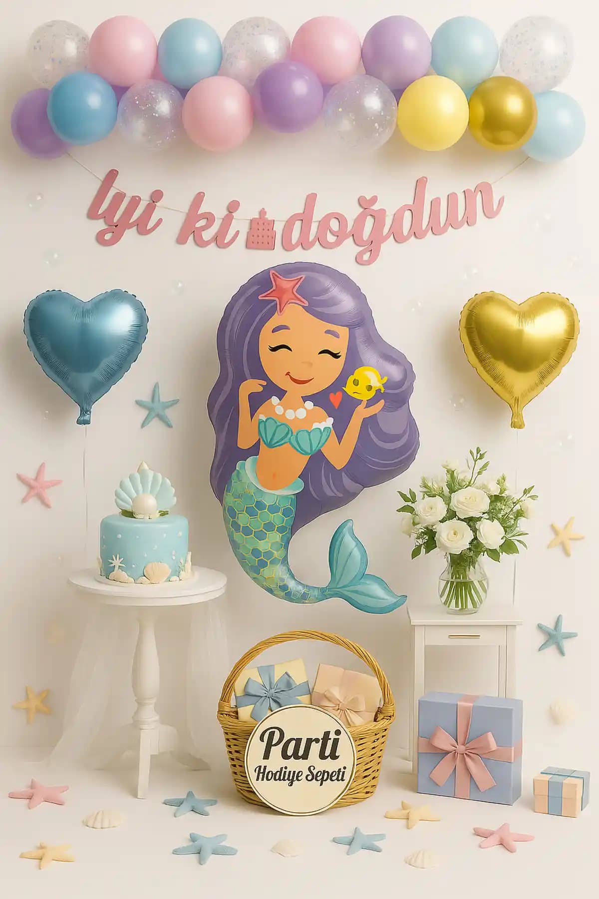 Deniz Kızı Temalı Folyo Balon Seti ile Doğum Günü Dekorasyonunu Geliştirin