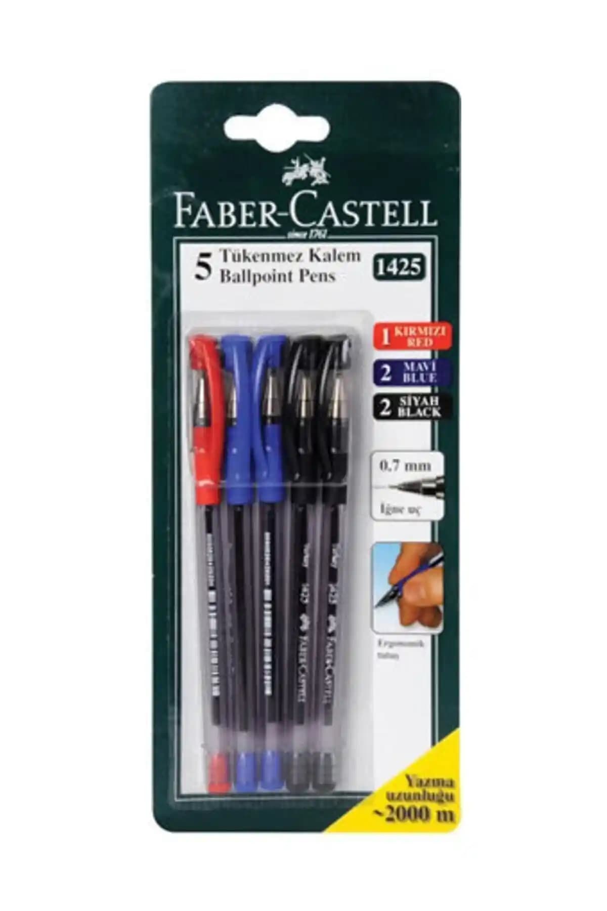 Faber Castell FC 1425 Renkli Tükenmez Kalem Seti 5'li, Günlük Yazım ve Çizim İçin Uygun