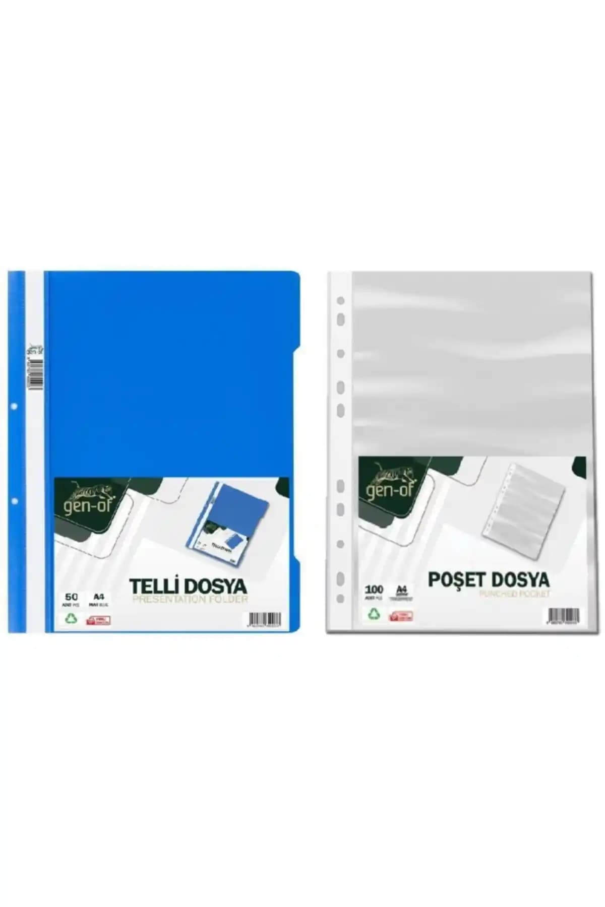 Gen-of Telli Dosya Mavi 50 Li-poşet 100 Lü Ofis ve Ev Kullanımı İçin Pratik Belge Saklama Çözümü