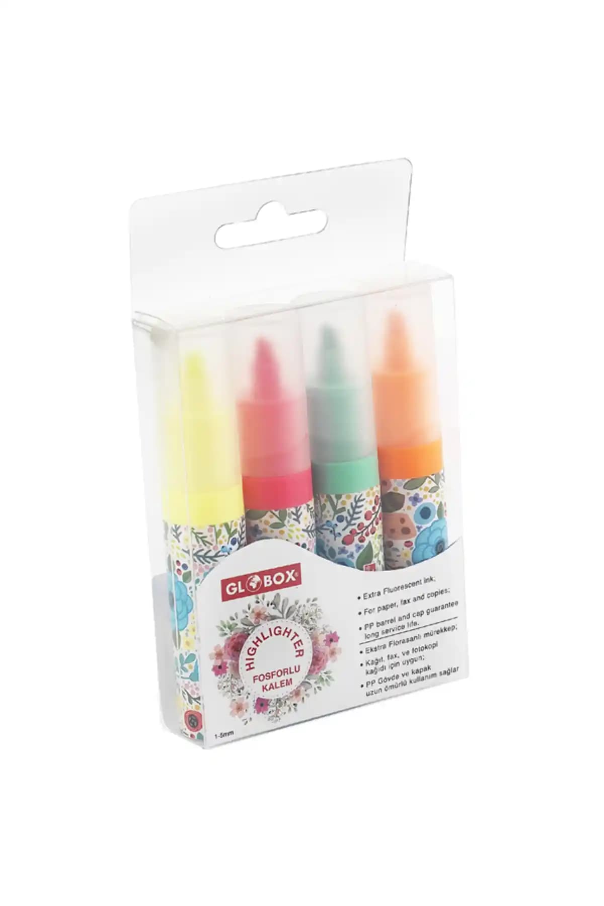 Genel Markalar Baskılı Fosforlu Kalem 4’lü Renkli ve Desenli Kalem Seti