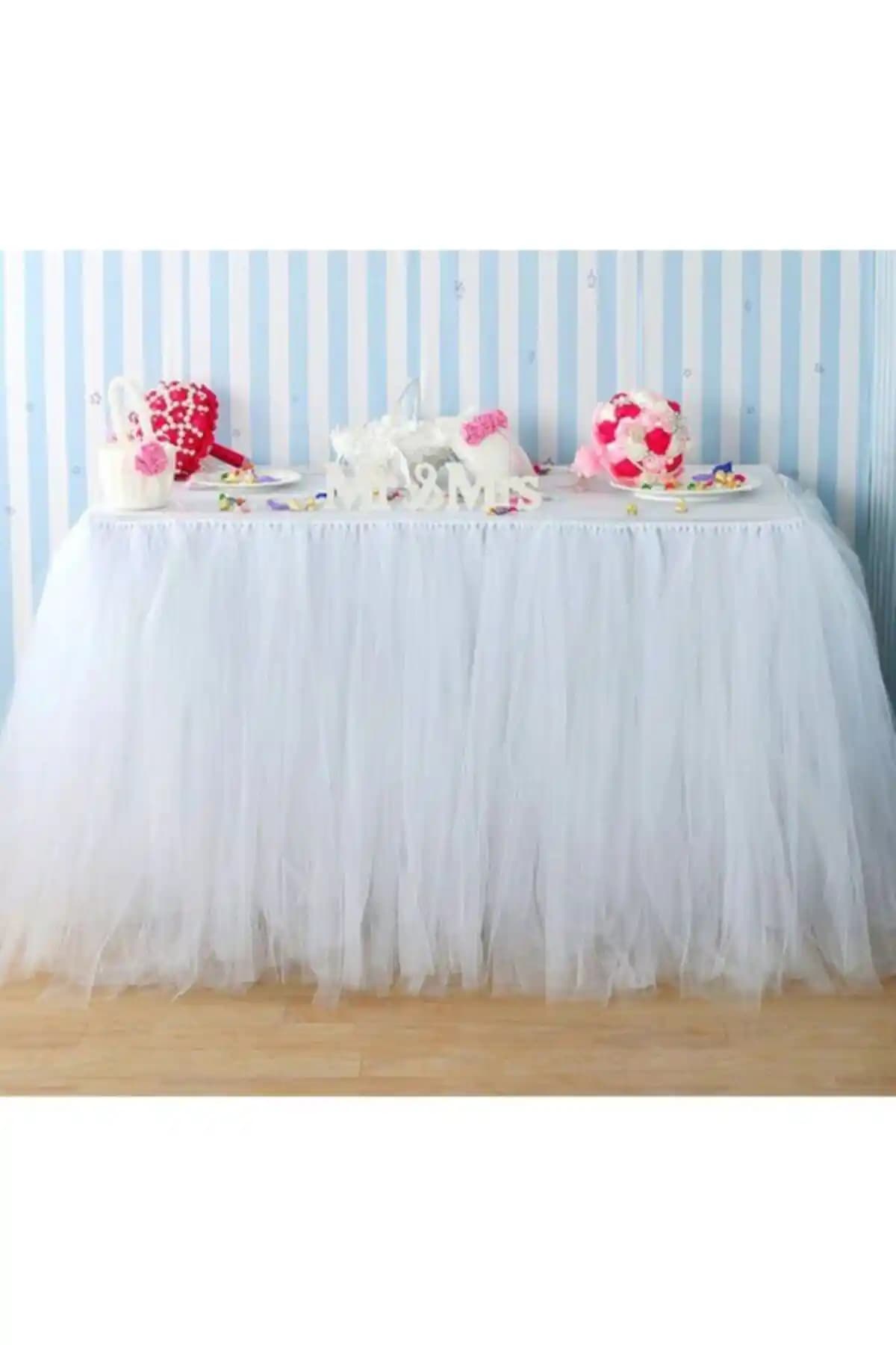 Genel Markalar Kabarık Kristal Tütü Tül Masa Eteği Şık ve Pratik Masa Dekorasyonu Çözümü