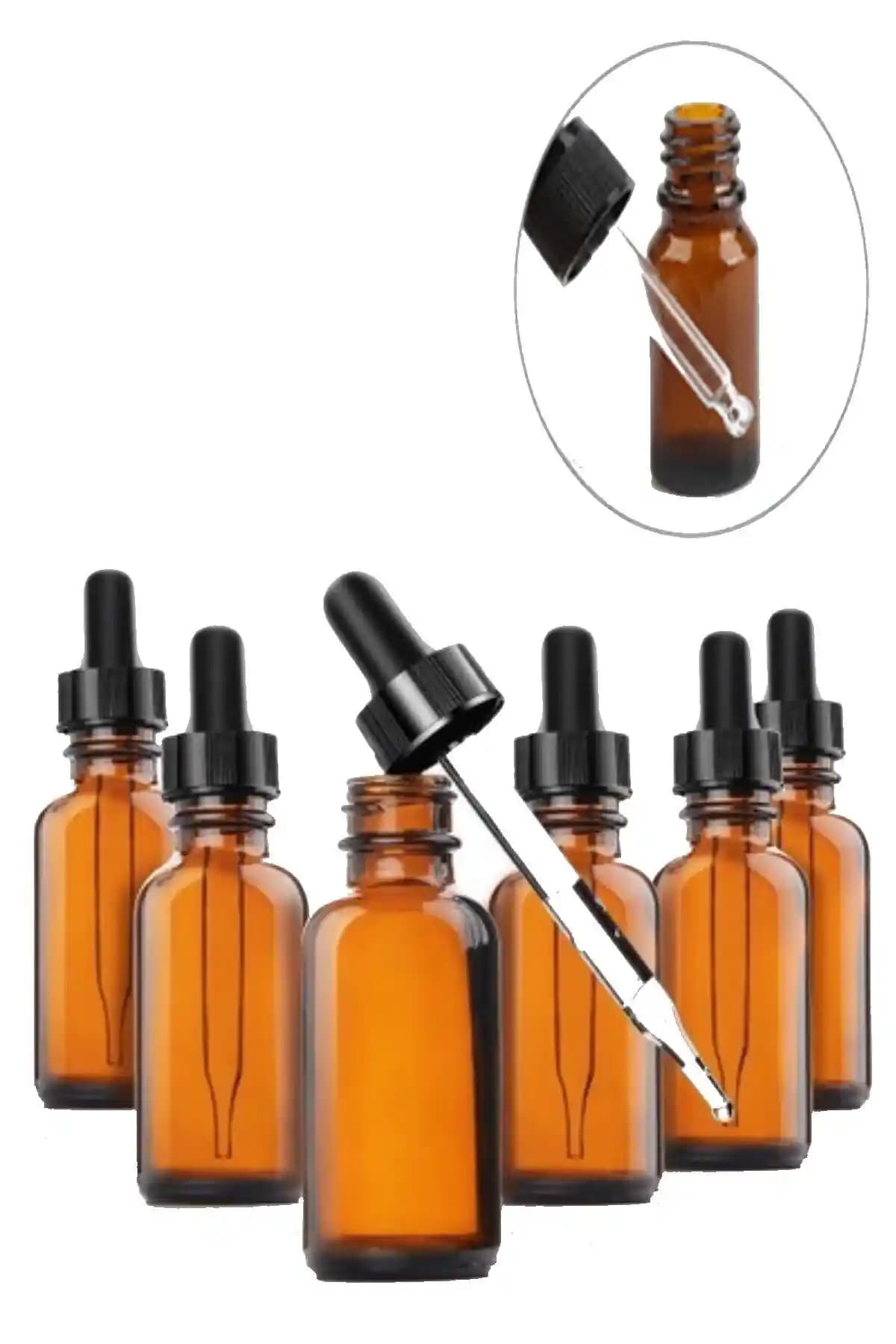 Hyd Damla Şişeleri Seti 30 ml Amber Cam Şişe 6'lı Paket Güvenli Sıvı Saklama