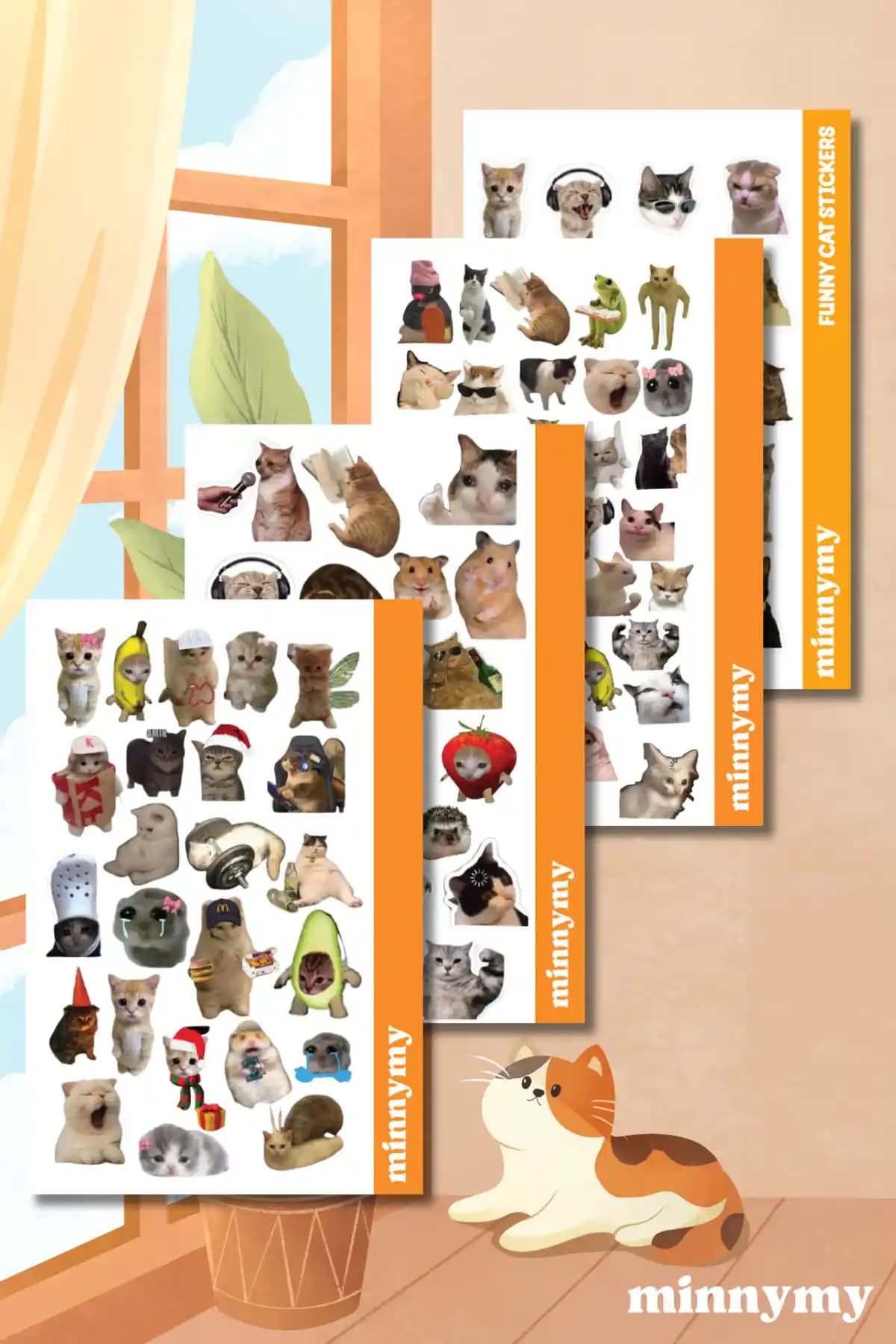 Minnymy 4'lü Komik Kedi Sticker Seti: Eğlenceli ve Çok Amaçlı Dekoratif Çıkartmalar