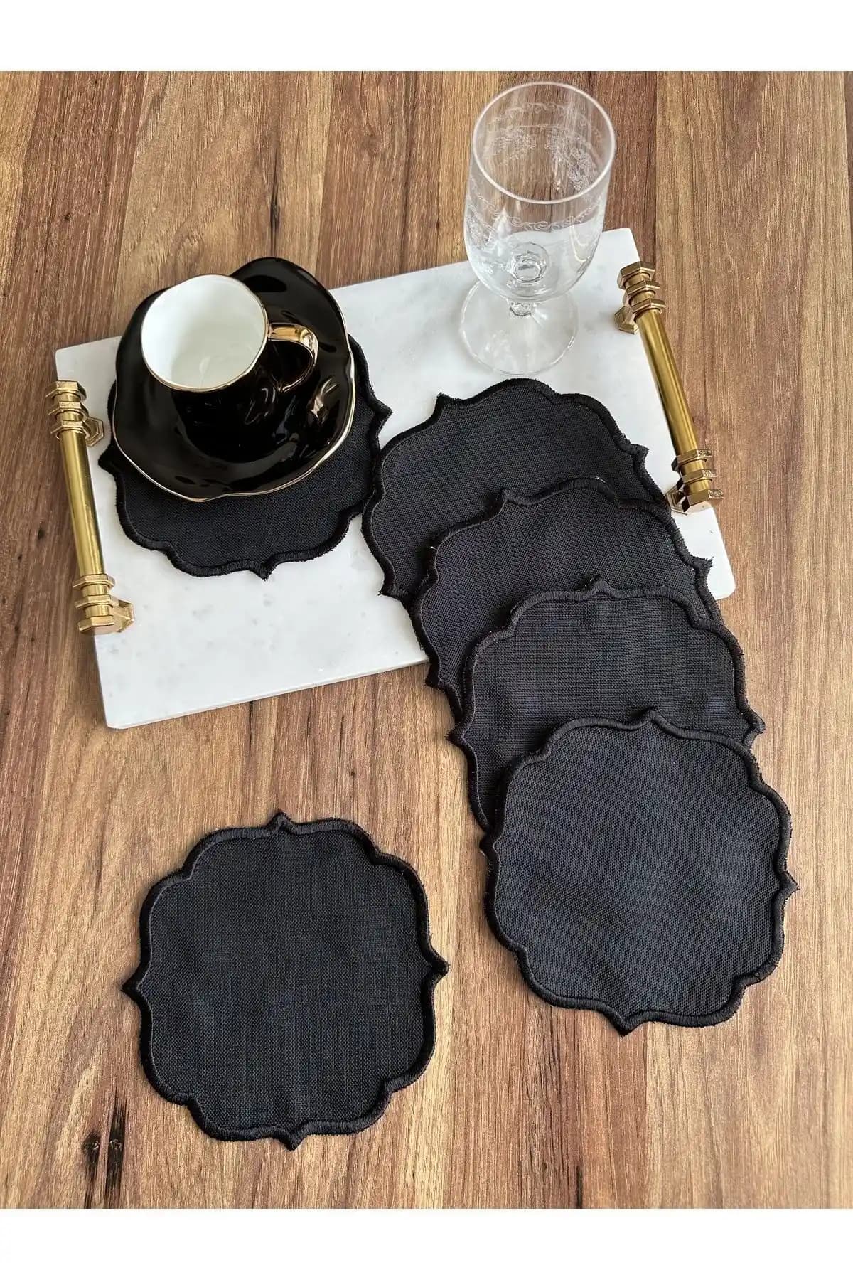 Nurhanhome Siyah Keten Kokteyl Sunum Peçeteleri Zarif ve Şık Masa Dekorasyonu İçin