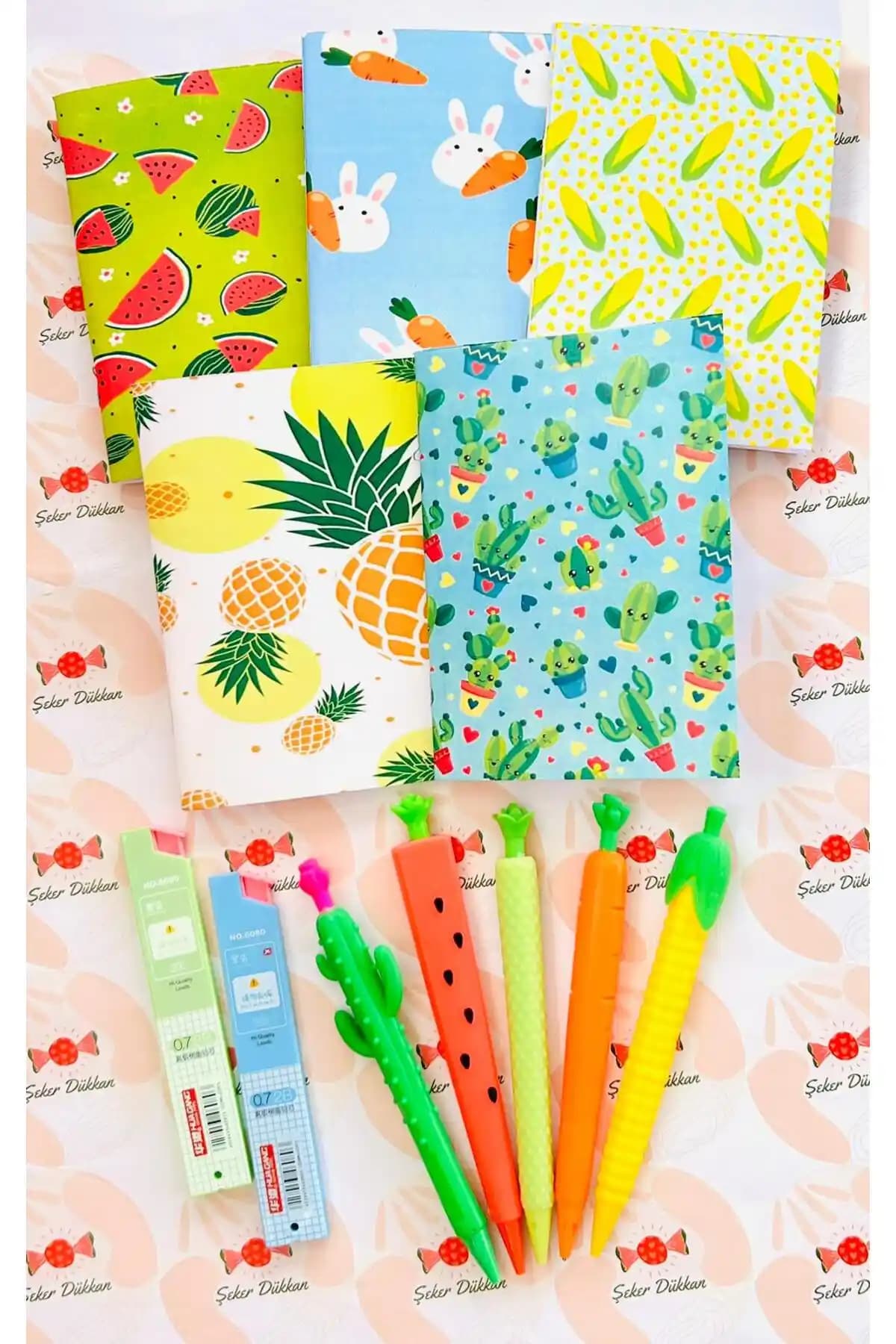Öz Kırtasiye 5'li Meyveler Temalı Kalem ve Defter Seti Yaratıcı Yazım Deneyimi İçin Uygun