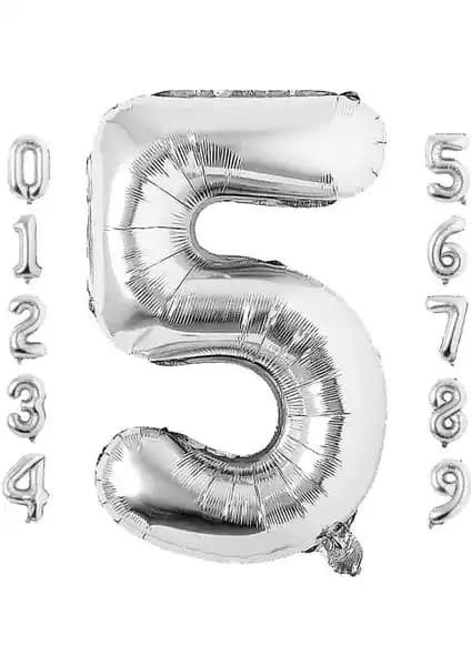Patla Gitti 5 Beş Rakam Gümüş Folyo Balon 34 inç Modern ve Şık Dekorasyon Aracı