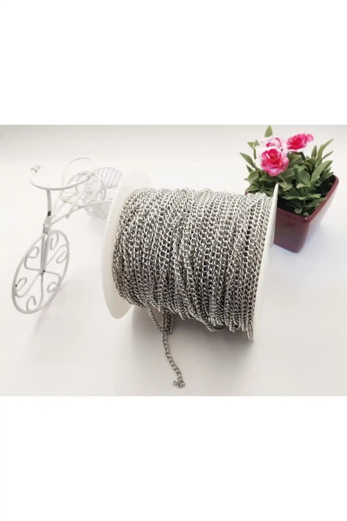 Yiğit Aksesuar 5 Metre Gümüş Renkli Metal Zincir Takı ve El İşi Projeleri İçin