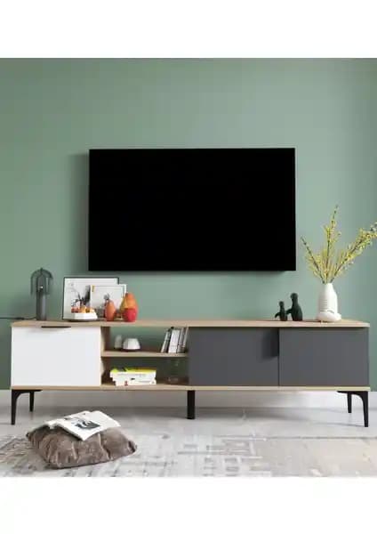 Alonex Tarz Raflı 180 cm Metal Kulp TV Ünitesi Modern Tasarım ve Fonksiyonellik