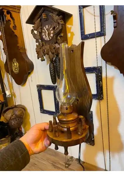 Antika Ayal Ahşap Elektrikli Gaz Lambası Dekoratif ve Güvenli Aydınlatma Çözümü