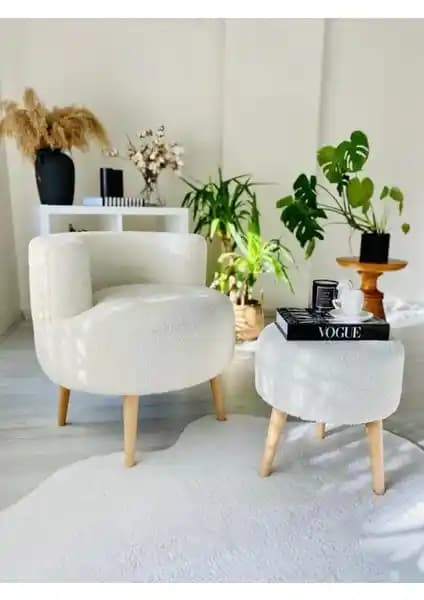 Ars Mobilya Çay Seti Tekli Koltuk Berjer ve Puf Takımı Modern ve Şık Tasarım