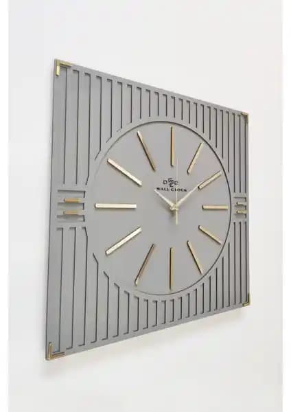 Asse Tasarım Lüx Kare Çizgi Desenli Ayna Pleksi Duvar Saati 50x50 cm Modern Dekorasyon