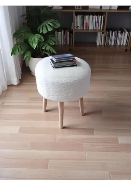 Atlas Teddy Kumaşlı Ahşap Ayaklı Puf: Modern ve Şık Oturma Çözümü