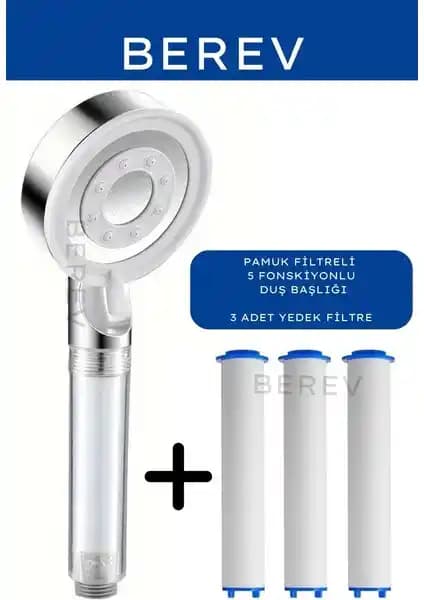 Berev Filtreli 5 Fonksiyonlu Krom Yüksek Basınçlı Duş Başlığı ile Konforlu ve Sağlıklı Duş Deneyimi