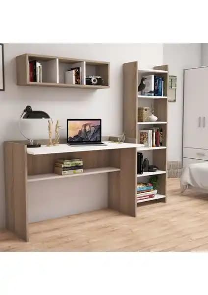 Bimossa Hürrem Kitaplık ve Raflı Çalışma Masası Modern ve Dayanıklı Tasarım